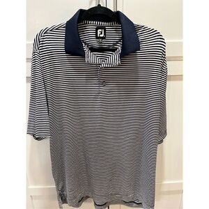 FootJoy FJ Men’s Striped Polo Short Sleeve Shirt Sz L Navy White Golf